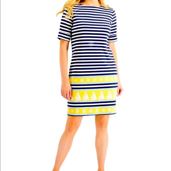 Karen Scott Dresses & Skirts - Dress Karen Scott  navy white yellow Sailor Stripe  brand new with tag